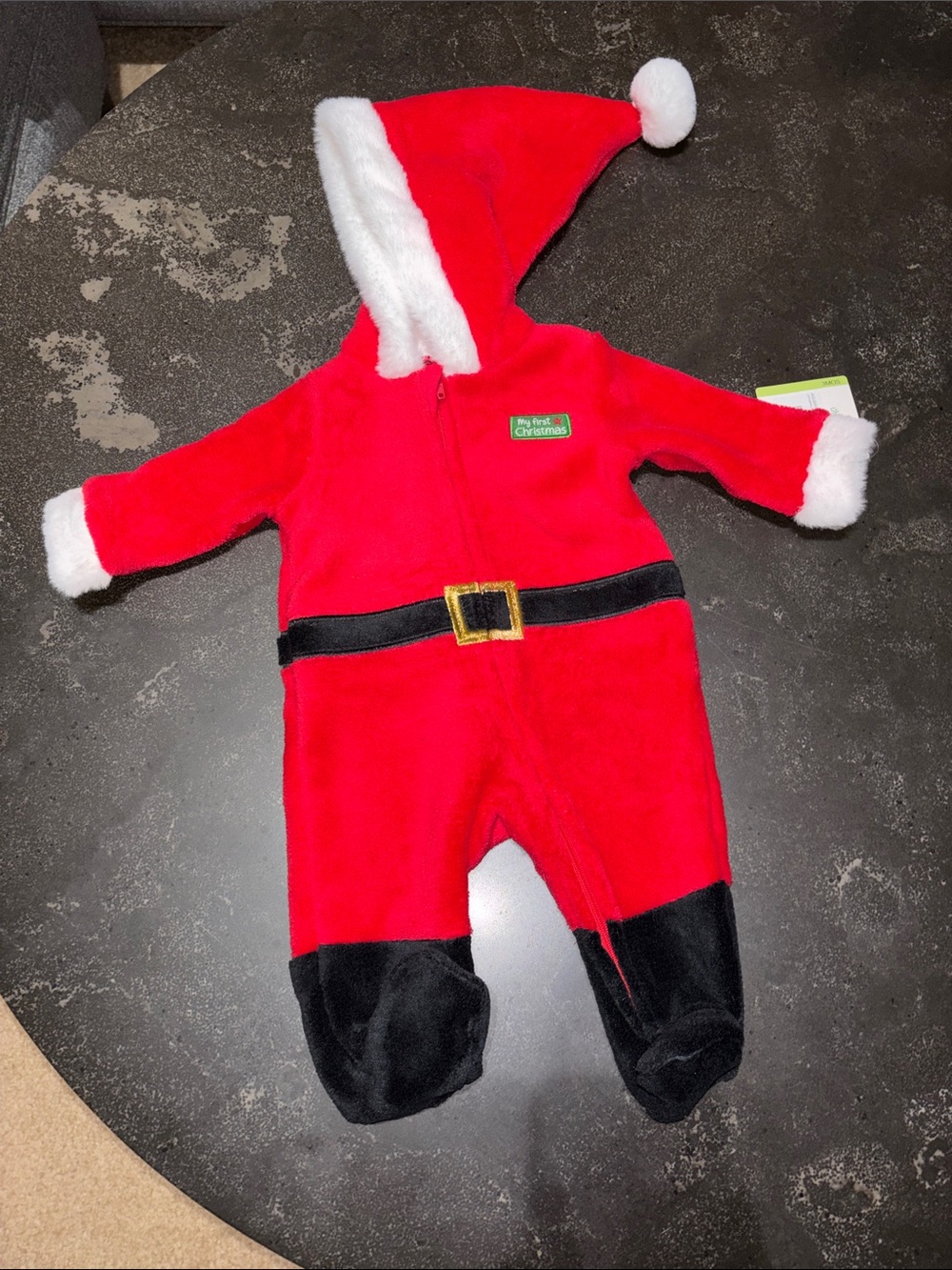 Little Me Red Santa Hooded One-Piece with Black Accents